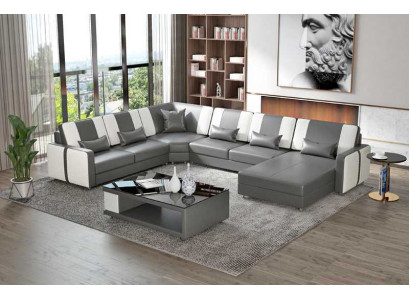 Large Living landscape Sofa Corner sofa U-shape Gray Imitation leather XXL Modern