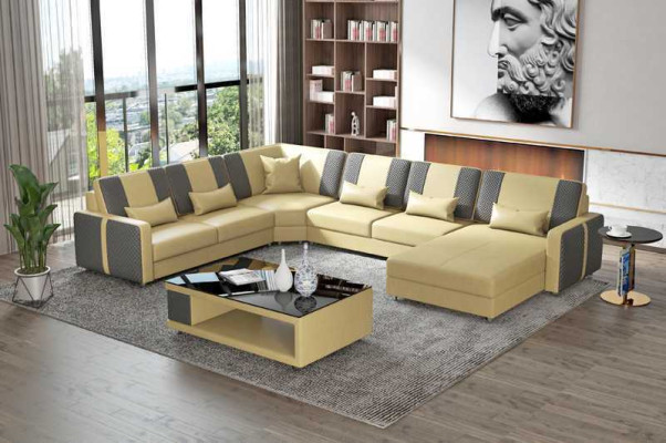 Large Living landscape Sofa Corner sofa U-shape Gray Imitation leather XXL Modern