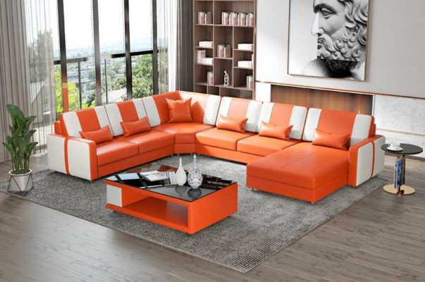 Large Living landscape Sofa Corner sofa U-shape Gray Imitation leather XXL Modern