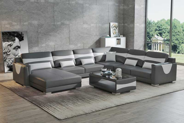 Living landscape Sofa U-shape Big Corner sofa Leather sofa Gray Imitation leather new