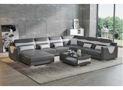 Living landscape Sofa U-shape Big Corner sofa Leather sofa Gray Imitation leather new
