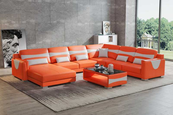 Living landscape Sofa U-shape Big Corner sofa Leather sofa Gray Imitation leather new
