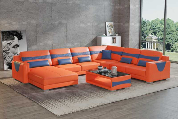 Living landscape Sofa U-shape Big Corner sofa Leather sofa Gray Imitation leather new