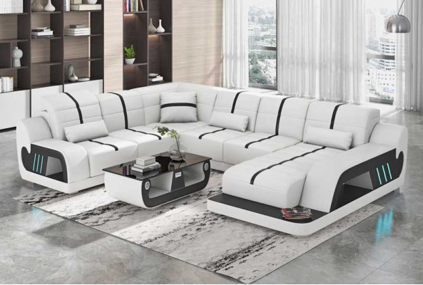 Modern Living landscape Sofa U-shape Corner sofa Designer sofa White Imitation leather