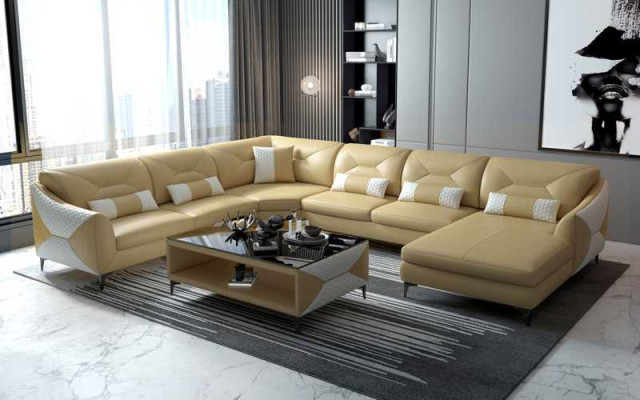 Big Living landscape Sofa U-shape Corner sofa Leather sofa Black Imitation leather
