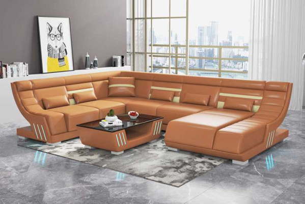 Design Sofas Living landscape Sofa U-shape Corner sofa Brown Couches Furniture