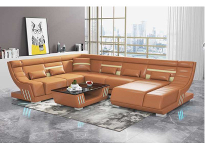Design Sofas Living landscape Sofa U-shape Corner sofa Brown Couches Furniture