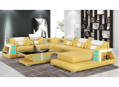 Couch Contemporary Corner sofa U-shape Yellow Living landscape Leather sofa Sofa
