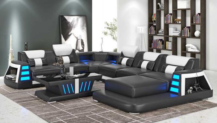 Couch Contemporary Corner sofa U-shape Yellow Living landscape Leather sofa Sofa