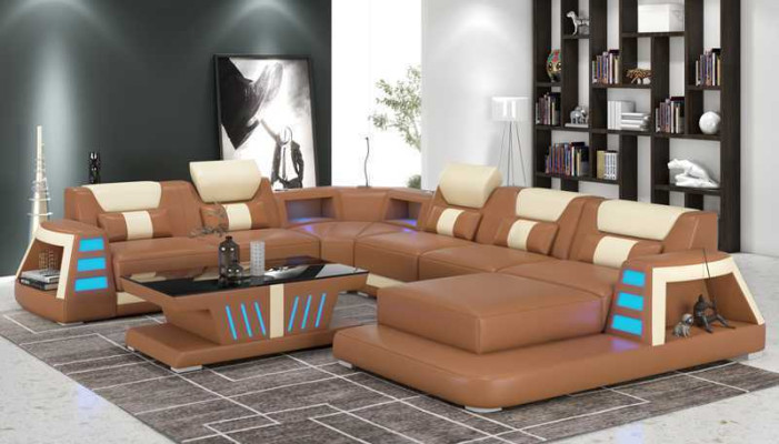 Couch Contemporary Corner sofa U-shape Yellow Living landscape Leather sofa Sofa