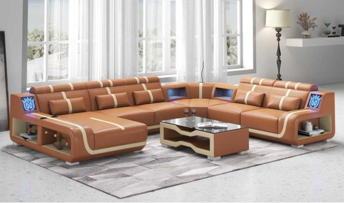 Living landscape XXL Sofa U-shape Big Corner sofa Leather sofa Black Sofas