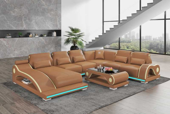 Living landscape XXL Sofa U-shape Big Corner sofa Leather sofa Brown Sofas new