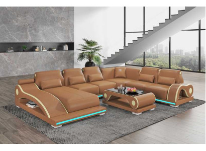 Living landscape XXL Sofa U-shape Big Corner sofa Leather sofa Brown Sofas new