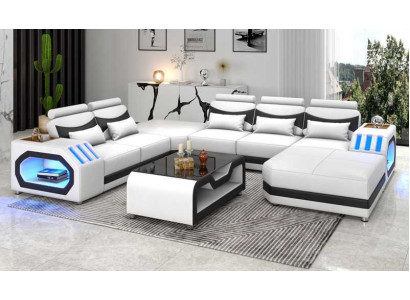 Living landscape Large sofa XXL U-shape Corner sofa Leather sofa White Sofas