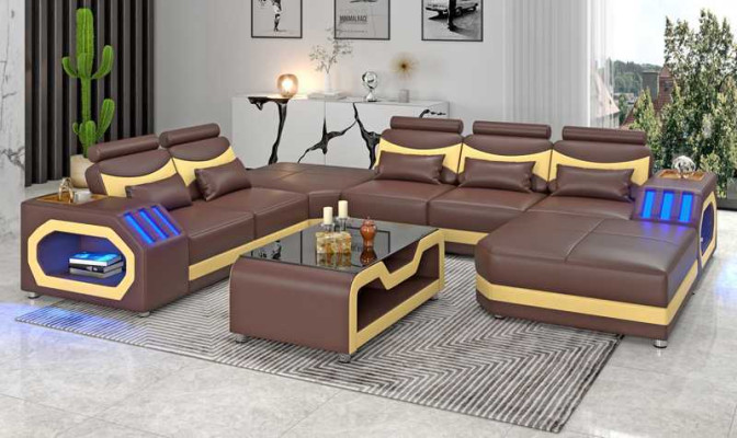 Living landscape Large sofa XXL U-shape Corner sofa Leather sofa White Sofas