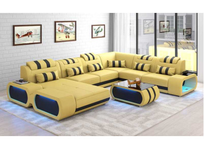 Modern XXL Sofa U-shape Big Corner sofa Leather sofa Black Imitation leather