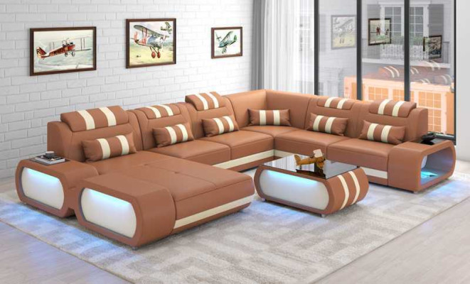 Modern XXL Sofa U-shape Big Corner sofa Leather sofa Black Imitation leather