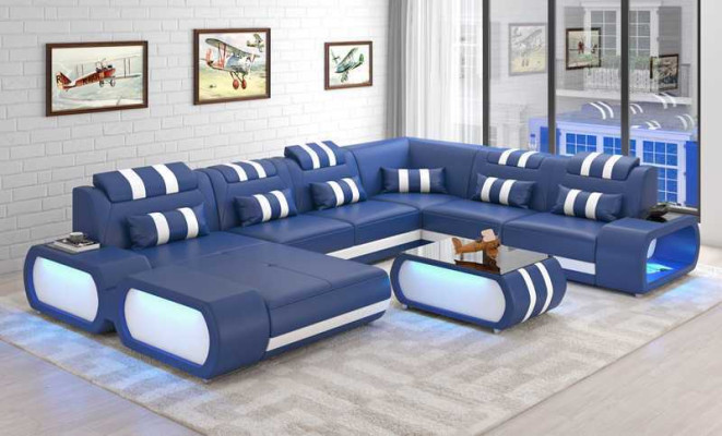 Modern XXL Sofa U-shape Big Corner sofa Leather sofa Black Imitation leather