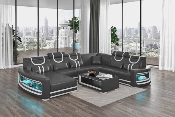 Living landscape Couches Leather sofa Corner sofa U-shape Black Sofa Big new