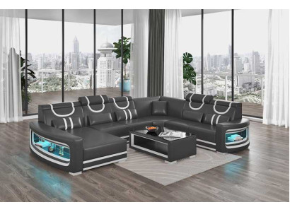 Living landscape Couches Leather sofa Corner sofa U-shape Black Sofa Big new