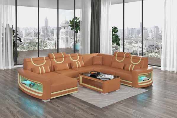 Living landscape Couches Leather sofa Corner sofa U-shape Black Sofa Big new