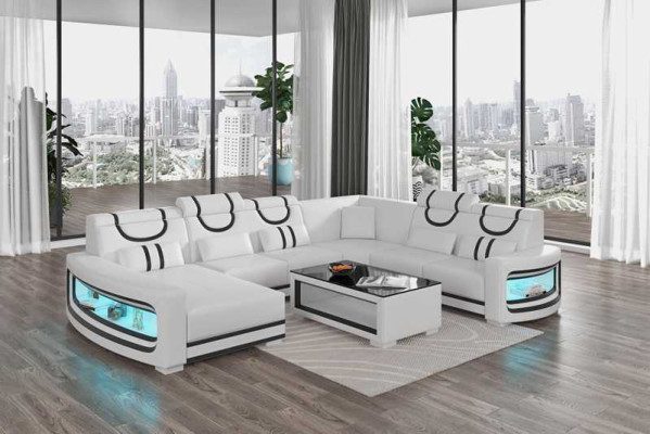 Living landscape Couches Leather sofa Corner sofa U-shape Black Sofa Big new