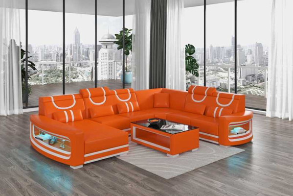 Living landscape Couches Leather sofa Corner sofa U-shape Black Sofa Big new