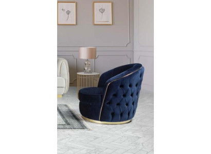 Round Armchair Single Seat 1 Seat Upholstery Blue Design Textile Chesterfield