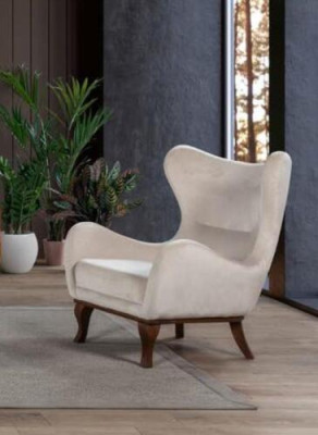 Upholstery Armchair Furniture Designer Wing Chair Single Seater White TV