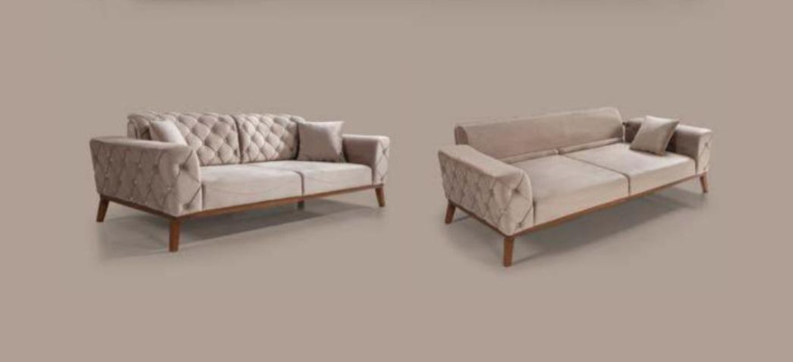 Sofa 3 Seater Couch Fabric Modern Luxury Brown Chesterfield Three Seater