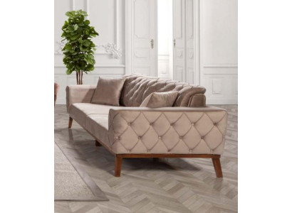 Sofa 3 Seater Couch Fabric Modern Luxury Brown Chesterfield Three Seater