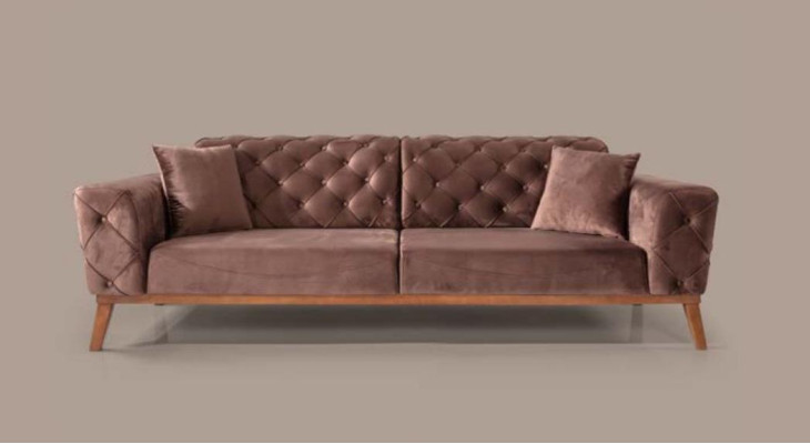 Luxury Three Seater Chesterfield Furniture Couches Brown Sofas Fabric Upholstery