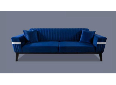 Sofa 3 Seat Sofas Textile Couches Design Furniture Three Seater Blue Velvet