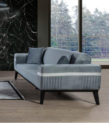 Sofa 3 Seater Textile Sofas Blue Fabric Upholstery Furniture Modern Three Seater