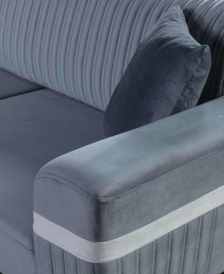 Sofa 3 Seater Textile Sofas Blue Fabric Upholstery Furniture Modern Three Seater