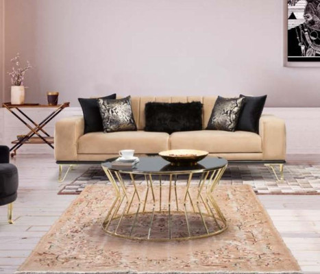 Sofa 3 Seater Textile Beige Sofas Couch Furniture Modern Three Seater new