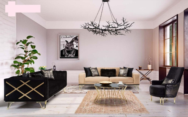 Black three-seater velvet couch living room luxury couches sofa elegant