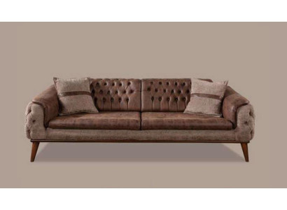 Chesterfield Brown Sofa 3 Seat Couch Wood Furniture Three Seater Couches new