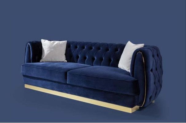 Blue e three-seater couch sofa elegant seating furniture sofa Chesterfield velvet