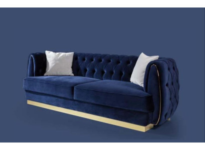 Blue e three-seater couch sofa elegant seating furniture sofa Chesterfield velvet