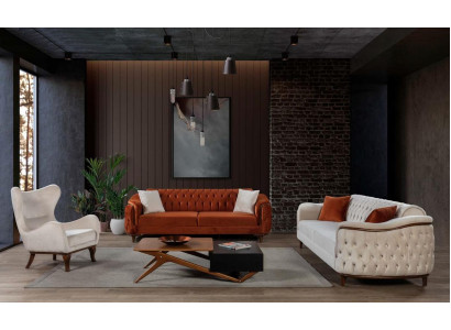 Luxury Suite Set Sofa set 3+3 Seater Modern Armchair Wood 3-piece.