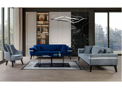 Sofa set 3+3 Seater Sofa Armchair Luxury Set Fabric Suite 3pcs Blue
