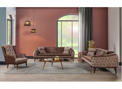 Sofa set Brown Luxury Sofas Armchair 3+3+1 Seater Chesterfield Design