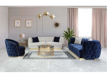 Sofa set Sofas 3+3+1 Seat Armchair Sets Blue Chesterfield