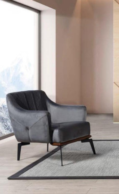 Armchair Luxury Upholstery Furniture Living room Single Seater Armchair Gray Textile new