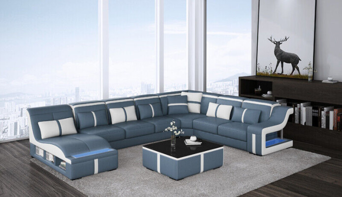 Design Corner sofa U-shape Illuminated Couch Leather Textile Sofa new Living landscape LED