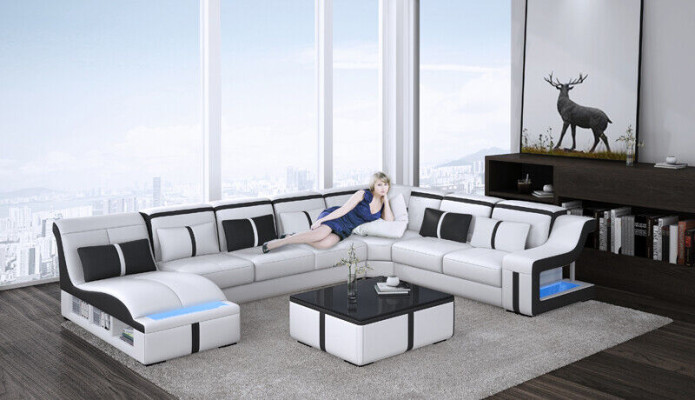 Design Corner sofa U-shape Illuminated Couch Leather Textile Sofa new Living landscape LED