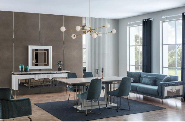 Designer Dining room Set Consists of 2 pieces. Sideboard Mirror Chest of drawers Silver