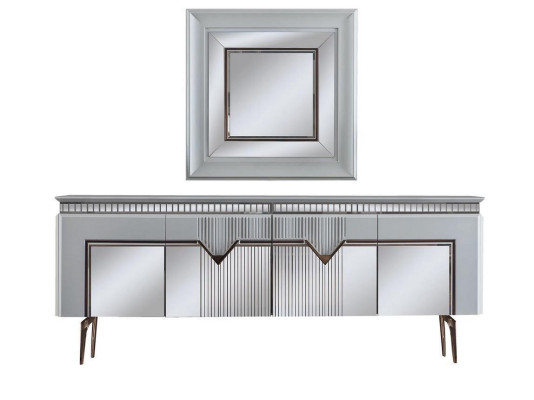 Designer Dining room Set Consists of 2 pieces. Sideboard Mirror Chest of drawers Silver