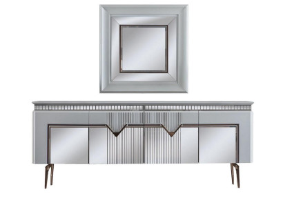 Designer Dining room Set Consists of 2 pieces. Sideboard Mirror Chest of drawers Silver